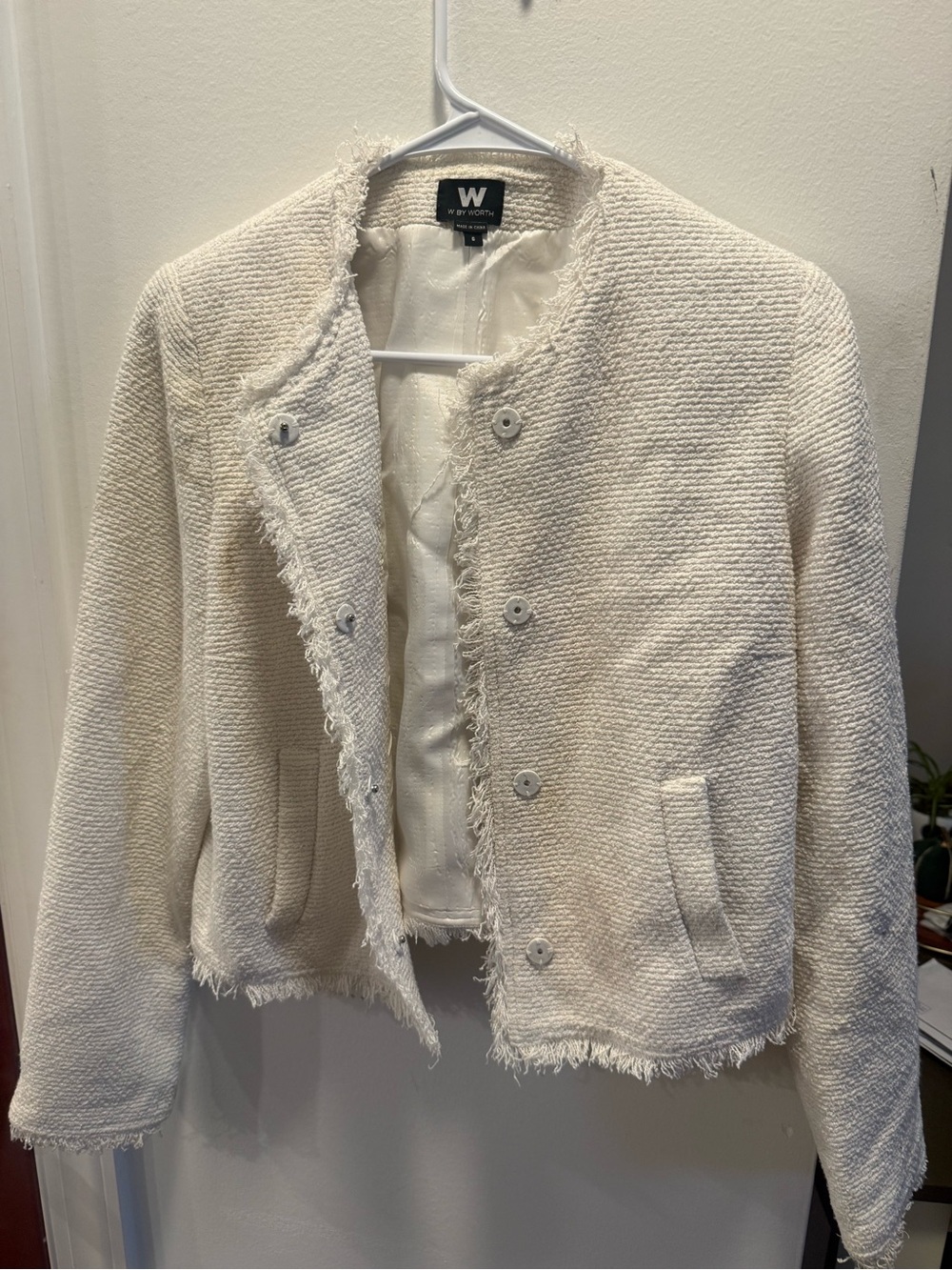 W by Worth cream frayed tweed lady jacket- size Small